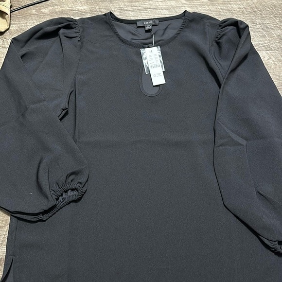 J. Crew Tops - - JCrew black dressy blouse w keyhole button in front poofy sleeves